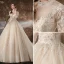 Charmant Champagne Robe De Mariée 2020 Princesse Encolure Dégagée Perlage Paillettes En Dentelle Fleur 3/4 Manches Dos Nu Cathedral Train