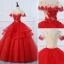 Élégant Rouge Robe De Bal 2020 Robe Boule Encolure Dégagée Perlage Faux Diamant Appliques En Dentelle Fleur Manches Courtes Dos Nu Longue Promo Robe De Ceremonie