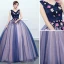 Traditional Navy Blue Prom Dresses 2020 Ball Gown V-Neck Beading Appliques Lace Flower Sleeveless Backless Floor-Length / Long Formal Dresses