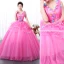 Flower Fairy Fuchsia Prom Dresses 2020 Ball Gown V-Neck Appliques Sleeveless Backless Floor-Length / Long Formal Dresses