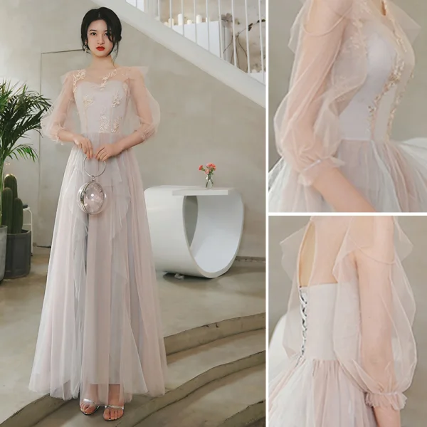 Amazing / Unique Grape Evening Dresses 2018 Trumpet / Mermaid Feather Rhinestone Scoop Neck Suede Sleeveless Sweep Train Formal Dresses