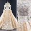 Luxury / Gorgeous Champagne Lace Butterfly Wedding Dresses 2020 A-Line / Princess Off-The-Shoulder Long Sleeve Backless Chapel Train