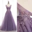 Classy Purple Evening Dresses  2020 A-Line / Princess V-Neck Beading Lace Flower Sleeveless Backless Floor-Length / Long Formal Dresses