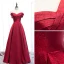 Élégant Bordeaux Robe De Soirée 2020 Princesse Satin De l'épaule Manches Courtes Dos Nu Longue Robe De Ceremonie