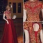 Classy Burgundy Evening Dresses  2020 A-Line / Princess Scoop Neck Beading Rhinestone Lace Flower Short Sleeve Backless Floor-Length / Long Formal Dresses