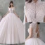 Luxury / Gorgeous Ivory Wedding Dresses 2020 Ball Gown Scoop Neck Beading Pearl Rhinestone 3/4 Sleeve Backless Cathedral Train