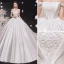 High-end Ivory Satin Wedding Dresses 2020 Ball Gown Off-The-Shoulder Pearl Lace Flower Sleeveless Backless Cathedral Train