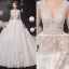 Luxury / Gorgeous Ivory Wedding Dresses 2020 Ball Gown Scoop Neck Beading Lace Flower Long Sleeve Backless Cathedral Train