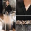 Mode Noire Robe De Soirée 2020 Princesse V-Cou Étoile Paillettes Faux Diamant Manches Longues Longue Robe De Ceremonie