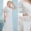 Modest / Simple Ivory Plus Size Wedding Dresses 2021 Trumpet / Mermaid V-Neck Lace Flower Short Sleeve Floor-Length / Long Wedding