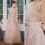 Elegant Pearl Pink Evening Dresses  2020 A-Line / Princess Scoop Neck Beading Sequins Lace Flower Long Sleeve Backless Floor-Length / Long Formal Dresses