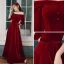 Elegante Burgunderrot Abendkleider 2020 A Linie Wildleder Off Shoulder 1/2 Ärmel Rückenfreies Lange Festliche Kleider