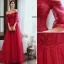 Charmant Bordeaux Robe De Soirée 2020 Princesse De l'épaule Perlage Paillettes En Dentelle Fleur 1/2 Manches Dos Nu Longue Robe De Ceremonie
