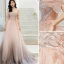 Fashion Blushing Pink Evening Dresses  2020 A-Line / Princess Off-The-Shoulder Beading Sequins Lace Flower Sleeveless Backless Sweep Train Formal Dresses