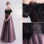 Charming Black Prom Dresses 2020 A-Line / Princess Off-The-Shoulder Crystal Lace Flower Short Sleeve Backless Floor-Length / Long Formal Dresses