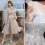 Classy Grey Homecoming Graduation Dresses 2020 A-Line / Princess Scoop Neck Lace Flower 1/2 Sleeves Backless Tea-length Formal Dresses