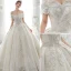Luxury / Gorgeous Ivory Wedding Dresses 2020 Ball Gown Off-The-Shoulder Beading Glitter Sequins Pearl Lace Flower Short Sleeve Backless Royal Train