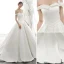 High-end Ivory Satin Wedding Dresses 2020 A-Line / Princess Off-The-Shoulder Pearl Sleeveless Backless Royal Train