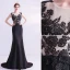 Elegant Black Evening Dresses  2020 Trumpet / Mermaid Scoop Neck Lace Flower Sleeveless Sweep Train Formal Dresses