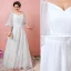 Modest / Simple White Plus Size Wedding Dresses 2021 A-Line / Princess Off-The-Shoulder 1/2 Sleeves Backless Floor-Length / Long Wedding