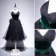 Fashion Black Homecoming Spotted Little Black Dress 2020 A-Line / Princess Spaghetti Straps Suede Bow Sleeveless Backless Tea-length Graduation Dresses