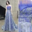 Glitzernden Meeresblau Abendkleider 2020 A Linie Bandeau Glanz Perlenstickerei Pailletten Ärmellos Rückenfreies Hof-Schleppe Festliche Kleider