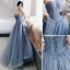 Classy Sky Blue Evening Dresses  2020 A-Line / Princess Strapless Sleeveless Backless Floor-Length / Long Formal Dresses