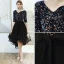 Fashion Black Cocktail Dresses 2020 A-Line / Princess V-Neck Sequins Bow 1/2 Sleeves Asymmetrical Formal Dresses