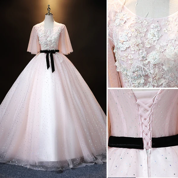 Élégant Champagne Transparentes Robe De Mariée 2018 Princesse Étoile Noeud Encolure Dégagée Dos Nu Sans Manches Tribunal Train Mariage