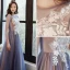 Elegant Ocean Blue Evening Dresses  2020 A-Line / Princess Scoop Neck Appliques Lace Flower Beading Sequins Sleeveless Backless Floor-Length / Long Formal Dresses