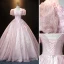 Vintage / Originale Rougissant Rose Perle Paillettes En Dentelle Fleur Robe De Bal Robe Boule 2021 V-Cou Gonflée Manches Courtes Dos Nu Longue Promo Robe De Ceremonie