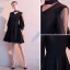 Chic / Beautiful Black Homecoming Graduation Dresses 2020 A-Line / Princess Scoop Neck 3/4 Sleeve Short Formal Dresses