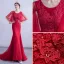 Chic / Beautiful Burgundy Evening Dresses  2020 Trumpet / Mermaid Scoop Neck Beading Sequins Lace Flower 1/2 Sleeves Backless Sweep Train Formal Dresses