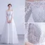 Affordable White Wedding Dresses 2020 A-Line / Princess Off-The-Shoulder Lace Flower 1/2 Sleeves Backless Floor-Length / Long Wedding