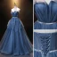 Fashion Ocean Blue Prom Dresses 2021 A-Line / Princess Strapless Rhinestone Sash Sleeveless Backless Floor-Length / Long Formal Dresses