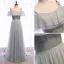 Scintillantes Argenté Gris Robe De Soirée 2020 Princesse Bretelles Spaghetti Paillettes Manches Courtes Dos Nu Longue Robe De Ceremonie