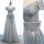 Charmant Himmelblau Abendkleider 2020 A Linie Perlenstickerei Perle Pailletten Spitze Blumen Off Shoulder Rückenfreies Lange Festliche Kleider