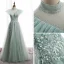 Vintage / Retro Sage Green Prom Dresses A-Line / Princess 2020 Scoop Neck Beading Rhinestone Sequins Sleeveless Backless Floor-Length / Long Formal Dresses