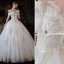 Affordable Ivory Glitter Sequins Wedding Dresses 2021 Ball Gown Off-The-Shoulder Lace Flower Short Sleeve Backless Floor-Length / Long Wedding