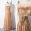 Élégant Champagne Robe De Soirée 2020 Princesse Volants Bretelles Spaghetti Perlage Étoile Paillettes 1/2 Manches Dos Nu Longue Robe De Ceremonie