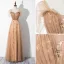 Élégant Champagne Robe De Soirée 2020 Princesse Encolure Carrée Étoile En Dentelle Paillettes Manches Courtes Dos Nu Longue Robe De Ceremonie
