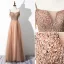Charmant Champagne Robe De Soirée 2020 Princesse Bretelles Spaghetti Perlage Perle Paillettes Sans Manches Dos Nu Longue Robe De Ceremonie