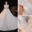 Charming Champagne Wedding Dresses 2020 Ball Gown See-through V-Neck Beading Star Sequins Lace Flower Short Sleeve Backless Royal Train