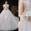 Luxus / Herrlich Weiß Spitze Brautkleider / Hochzeitskleider 2020 Ballkleid Bandeau Perlenstickerei Pailletten Ärmellos Rückenfreies Königliche Schleppe