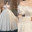 Luxury / Gorgeous Ivory Wedding Dresses 2020 Ball Gown Scoop Neck Beading Lace Short Sleeve Backless Royal Train