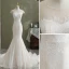 Charming Ivory Trumpet / Mermaid Wedding Dresses 2021 Scoop Neck Lace Flower Short Sleeve Backless Chapel Train Wedding