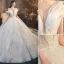 Luxe Champagne Robe De Mariée 2020 Robe Boule Volants Bustier En Dentelle Fleur Paillettes Sans Manches Dos Nu Royal Train