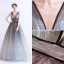 Sexy Silver Grey Evening Dresses  2020 A-Line / Princess Backless V-Neck Sleeveless Sequins Floor-Length / Long Formal Dresses