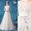 Affordable Ivory Wedding Dresses 2020 A-Line / Princess Scoop Neck Lace Flower Sleeveless Sweep Train