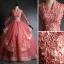 Chic / Belle Rose Bonbon Quinceañera Robe De Bal 2020 Robe Boule V-Cou Perlage Paillettes En Dentelle Fleur Manches Longues Dos Nu Longue Robe De Ceremonie